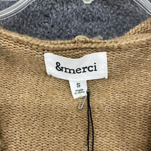 &merci Cardigan women Small Tan Hooded knit open front oversized maxi soft - Picture 12 of 16